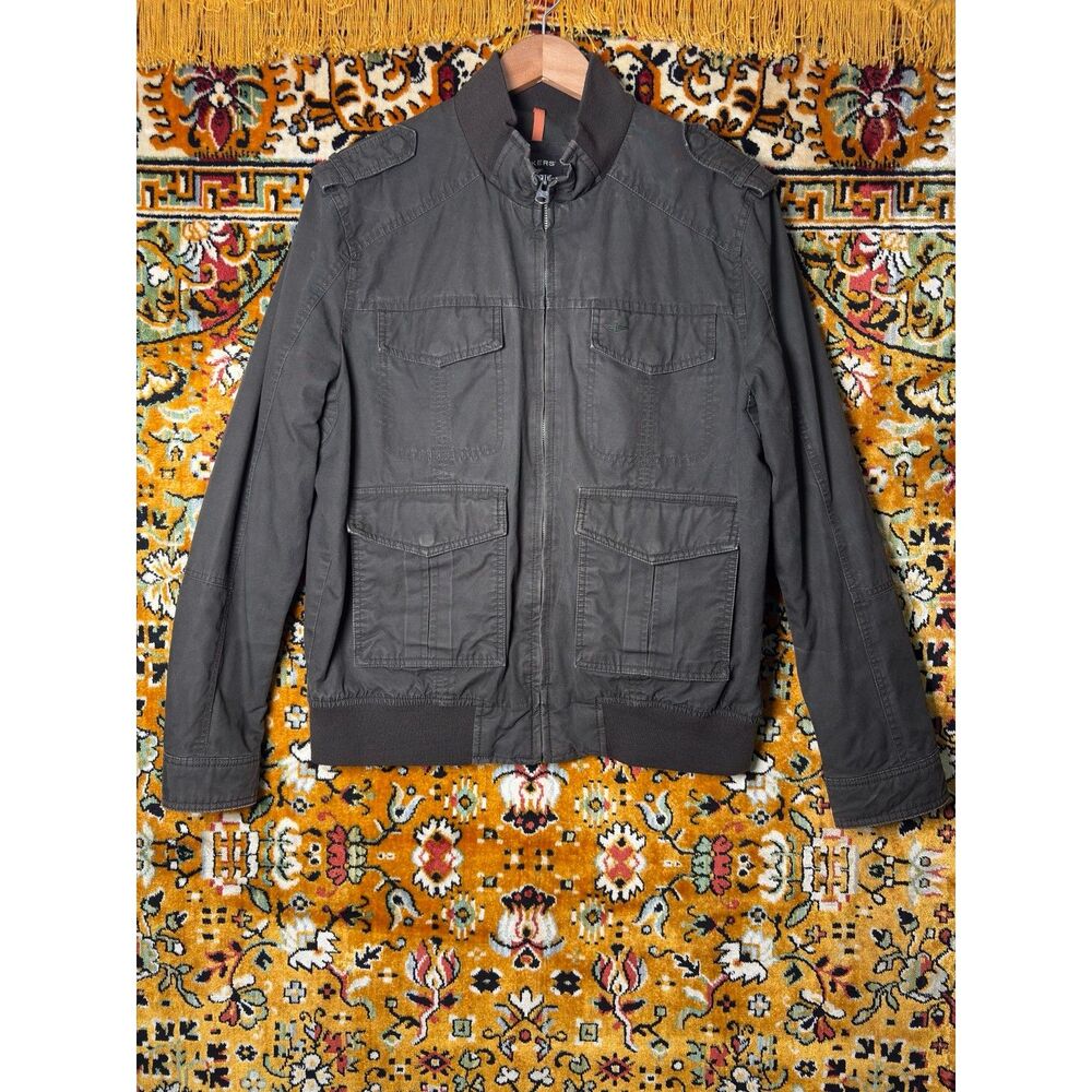 Dockers 2010s Gray Cotton Canvas Utility Field Jacket Size L Military Style